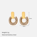 Golden stainless steel C-shape twisted hoop earrings with crystals, 30mm size - Horseshoe Shaped Rhinestone Style (YHTSE-2501278)