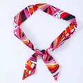 Abstract orange and pink silk-feel scarf with vibrant print for handbags or hair - X28-Multi