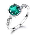 Classic 925 sterling silver ring with oval green gemstone and white zircon accents - Size 5 / Round Green Gemstone Style (RUJ016E-1)