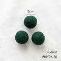 Set of 3 forest green wool felt balls, 3cm diameter for DIY Christmas tree ornaments - 3cm Dark Green (Pack of 3)