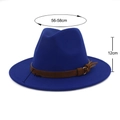 Navy blue wool felt fedora hat with brown leather tassel band and sizing details - M (56-58cm) / Sapphire Blue