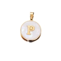 Golden round pendant with white faux mother-of-pearl inlay featuring uppercase letter P - Letter P / 22mm (1 Piece/Pack) / Gold