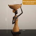 Artistic African woman figurine with golden jewelry holding a basket, 32cm height - BYX8639 Style E Woven African Woman