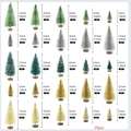 25-piece mini Christmas tree set in green, silver, gold, and white with wood base - Set 12 Revised - 25PCS