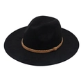 Chapeau fedora noir en suédine avec ruban tressé marron et larges bords élégants - Style Corde Tressée / Noir