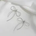 Silver bow charms with textured grain finish for handmade DIY earring making - Large (45x35mm) / White Gold