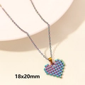 Rainbow plated heart shaped stainless steel pendant 18x20mm for DIY jewelry - Beaded Heart - Rainbow (S820-R+N22-R)