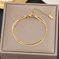 Double-layered 18k gold plated stainless steel snake and bead chain bracelet for women - Gold Double Layer Snake & Bead Chain (578)