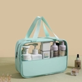 Light green waterproof PVC and PU travel cosmetic bag with handles for toiletries - Large / Green