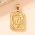 Golden square stainless steel pendant with embossed letter W and sunburst texture - Letter W