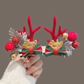 Pinzas para el pelo navideñas con astas de reno, lazos rojos y placas de Merry Christmas - Lazo de Cedro de Lentejuelas