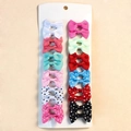 Set of 12 colorful ribbed ribbon bow hair clips with solid and polka dot patterns - Dots Mixed 12Pcs Set