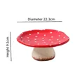 Red mushroom ceramic cake stand with white dots and striped base for home table decor - Tz-306 Mushroom Tray
