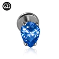 G23 titanium flat back stud with blue pear-cut zircon and solid titanium logo - 1.2x8mm / Dark Blue