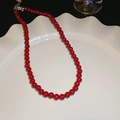 Collana elegante con perle di cristallo rosso e chiusura argento su piatto ceramica - Sfera 8mm / Rosso
