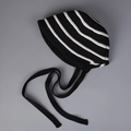 Breathable black and white striped knit bucket hat with lace-up straps for women - M(56-58cm) / Black & White Stripes
