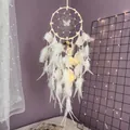 White butterfly dream catcher with LED lights, white feathers and pearl ornaments - Finished Product Without Light / Butterfly Gradient White