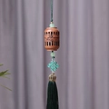 Verawood hollow carved sachet pendant with green beads and elegant silk tassels - Approx. 3x2cm / Pearwood Palace Lantern Style - No Aroma Pill