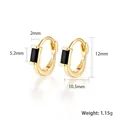S925 sterling silver gold plated hoop earrings with rectangular black zircon stone - Gold
