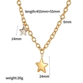 Gold chunky chain necklace with layered star pendants and detailed size specifications - Double Star Pendant Thick Chain Necklace (TN5153)