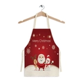 Red Christmas linen apron with Santa, reindeer and snowman prints on a wooden hanger - Red Santa Sketch (WQ01-15)