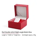 Red lychee texture PU leather watch box with white pillow for storage, 11x11x9cm - Square Watch Box - Red
