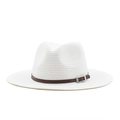 Classic white straw panama hat with brown leather band for women outdoor sun protection - 58cm / White