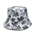 Detailed close-up of tropical palm tree print on high-quality white cotton sun bucket hat - M (56-58cm) / Black and White Palm Tree Print Style (C)