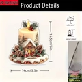 Acrylic Christmas desk plaque with candle and snowy house print on L-shaped base - Snow Cabin with Red Berries and Candles 32