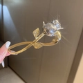Elegant gold metal rose hair claw clip with silver flower bud and sparkling finish - Gold Tulip Metal Claw Clip (20#)