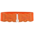 Elastic waist belt in bright orange with decorative woven texture and silver buckle - Orange