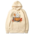 Halloween hooded sweatshirt in apricot featuring cute ghost and pumpkin autumn prints - Khaki