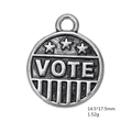 Detail of antique silver Vote pendant with stars, showing 14.5x17.5mm size specs - VOTE