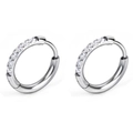 Polished silver stainless steel hoop earrings with sparkling cubic zirconia inlay set - 2.0*8mm (Single Piece) / Steel