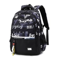 Black street style backpack featuring purple New York graffiti prints and yellow error charm - White Gray Letter
