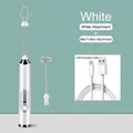White cordless electric hand mixer set with dual stainless steel whisk heads and USB cable - Double Head Set / Electroplated White