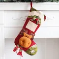 Large burlap Christmas stocking with plush reindeer decoration and snowflake patterns - House Style Stocking Reindeer