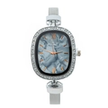 Elegant ladies quartz watch with rhinestone bezel, marble dial, and silver mesh strap - Gray