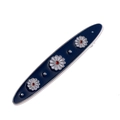 Pince à cheveux élégante en émail bleu marine avec motifs de marguerites blanches - Clip bec de canard / Argenté