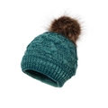 Lake blue knitted winter beanie for kids featuring a large brown faux fur pom-pom - One Size / Heather Dark Green