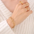 18K vergulde titanium varkensneus schakelarmband en geometrische ringenset goud - Gouden Varkensneus Ketting Armband Set-E300