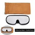 Breathable white 3D sleep mask set with a brown faux suede drawstring storage pouch - Mask + Suede Pouch / White