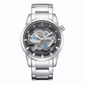 Montre mécanique squelette pour homme avec bracelet en acier et cadran à engrenages creux - Style Argent Noir (9111)