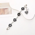 Silver metal double chain bear bracelet with black flowers and heart pendant jewelry - K885-Plum Blossom Bracelet