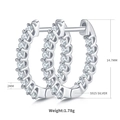 Silver S925 sterling silver hoop earrings with clear cubic zirconia stones in 14.7mm size - 1 Pair Pack / Silver