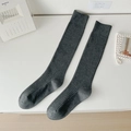 Vertical rib knit knee-high socks in deep grey with wide elastic cuff for women - One Size / Dark Gray