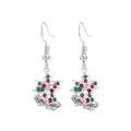 Christmas alloy hook earrings with silver bell and green holly leaf design - 71. Double Bell Earrings