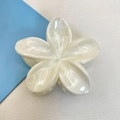 Elegant pearl white plumeria flower hair claw clip with glossy resin finish for women - 12 Pcs Set (Approx. 8x7x4cm) / Beige (Marble Pattern)