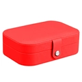Portable double-layer jewelry storage box in vibrant red PU leather with silver metal snap - 16*11*5cm / Red