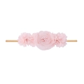 Dettaglio fascia neonata con fiori di chiffon, perle e morbido nastro in nylon - Stile 11